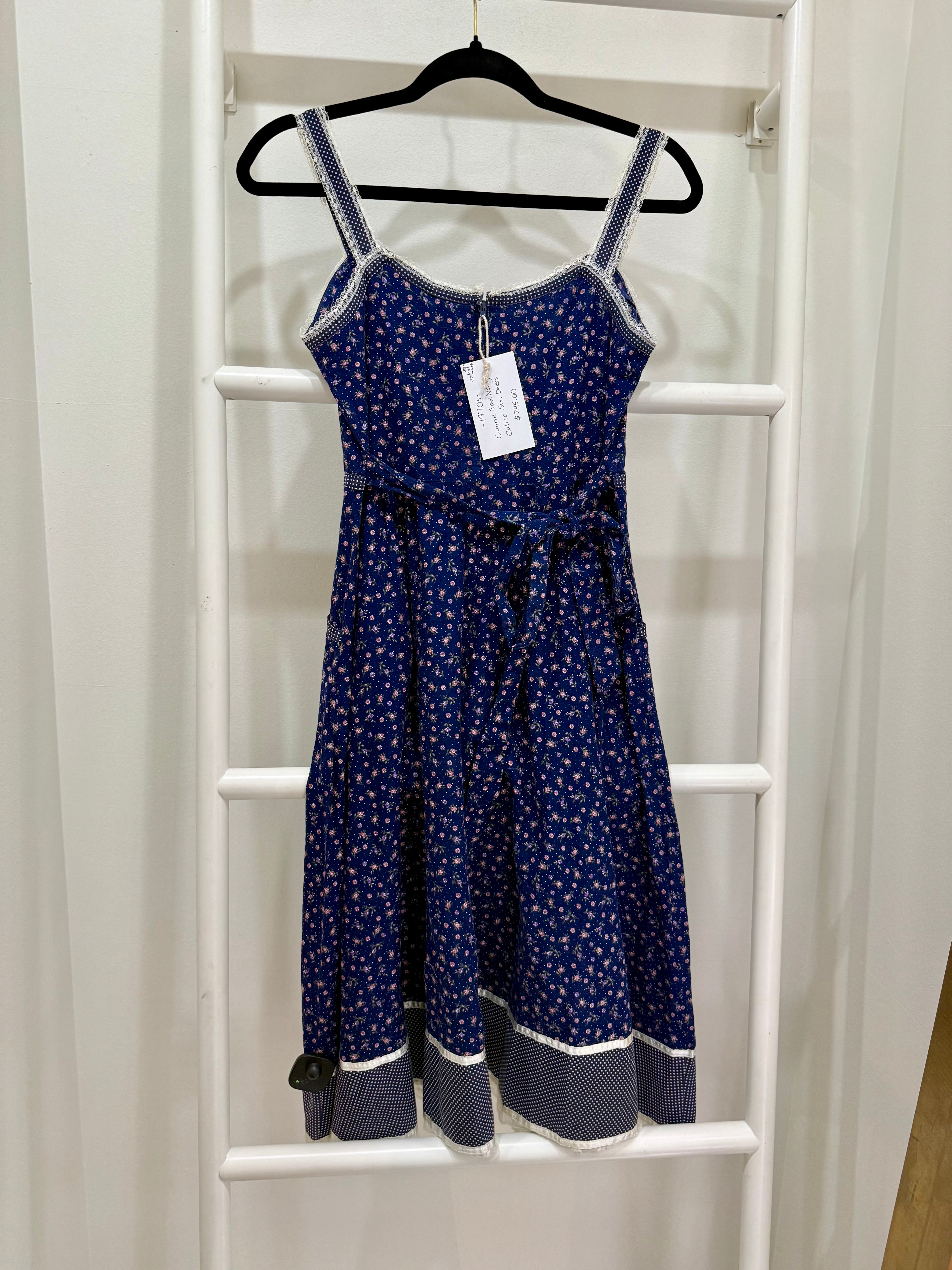 1970s Gunne Sax Blue Calico Sun Dress