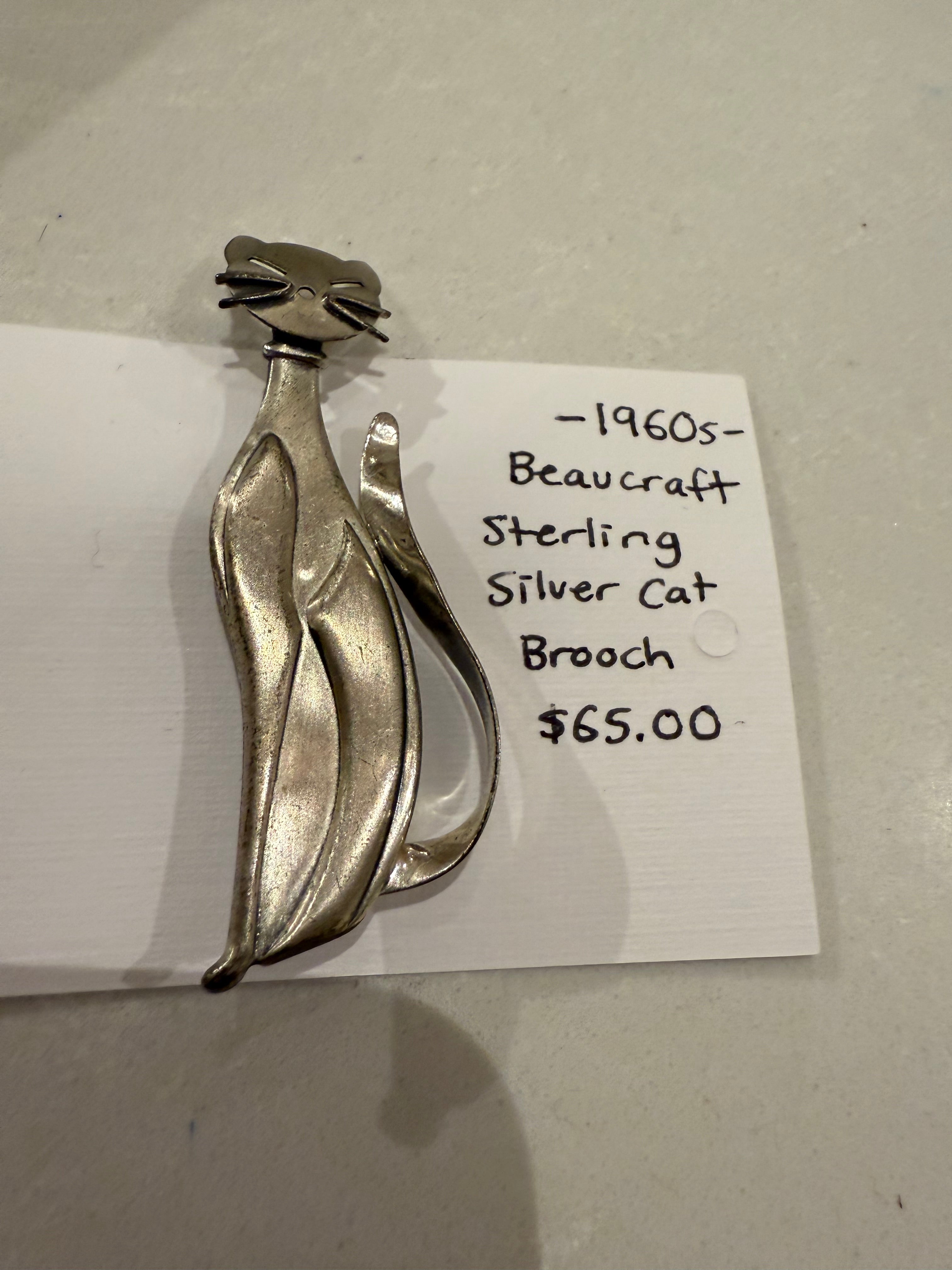 1960s Beaucraft Sterling Silver Cat Brooch
