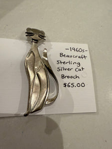 1960s Beaucraft Sterling Silver Cat Brooch