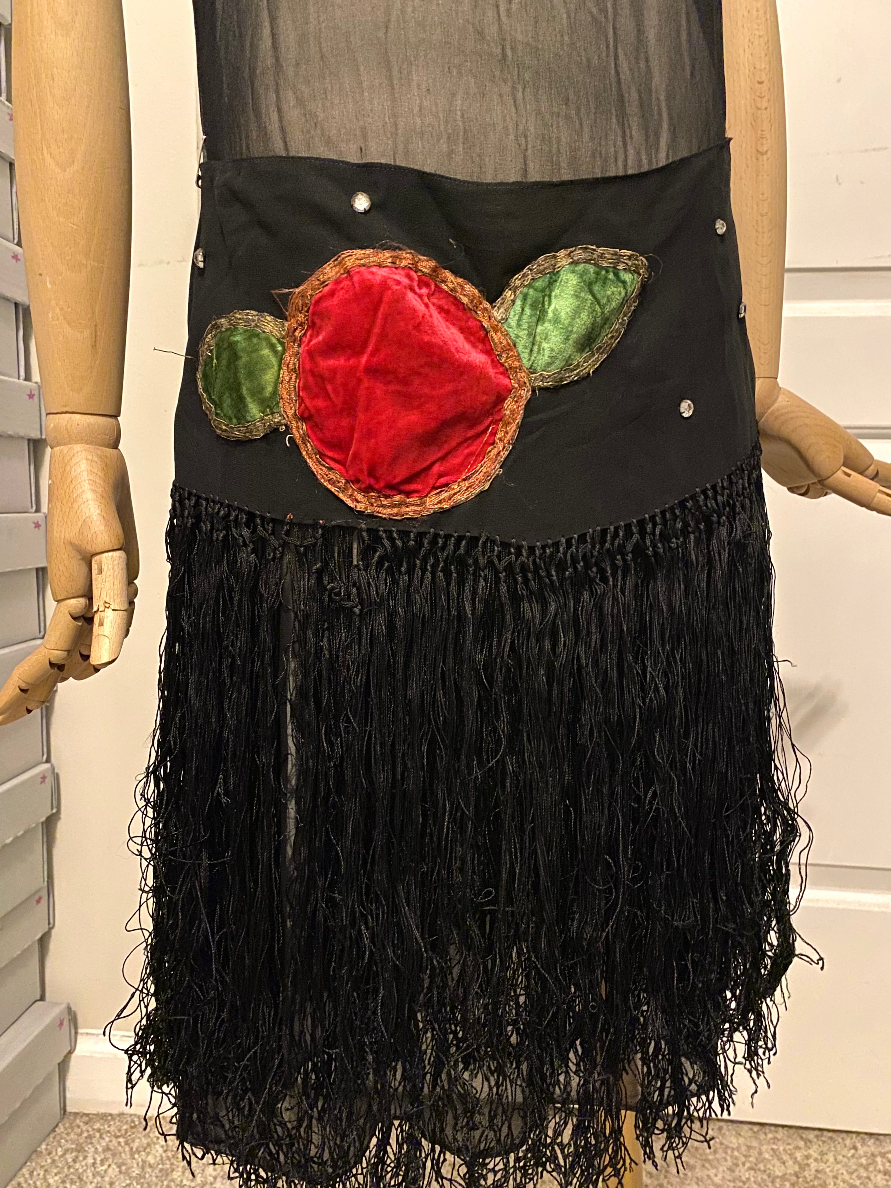 1920s Black Silk Chiffon Flapper Dress