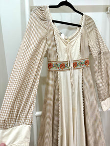 1970s Gunne Sax Brown Gingham Maxi Dress