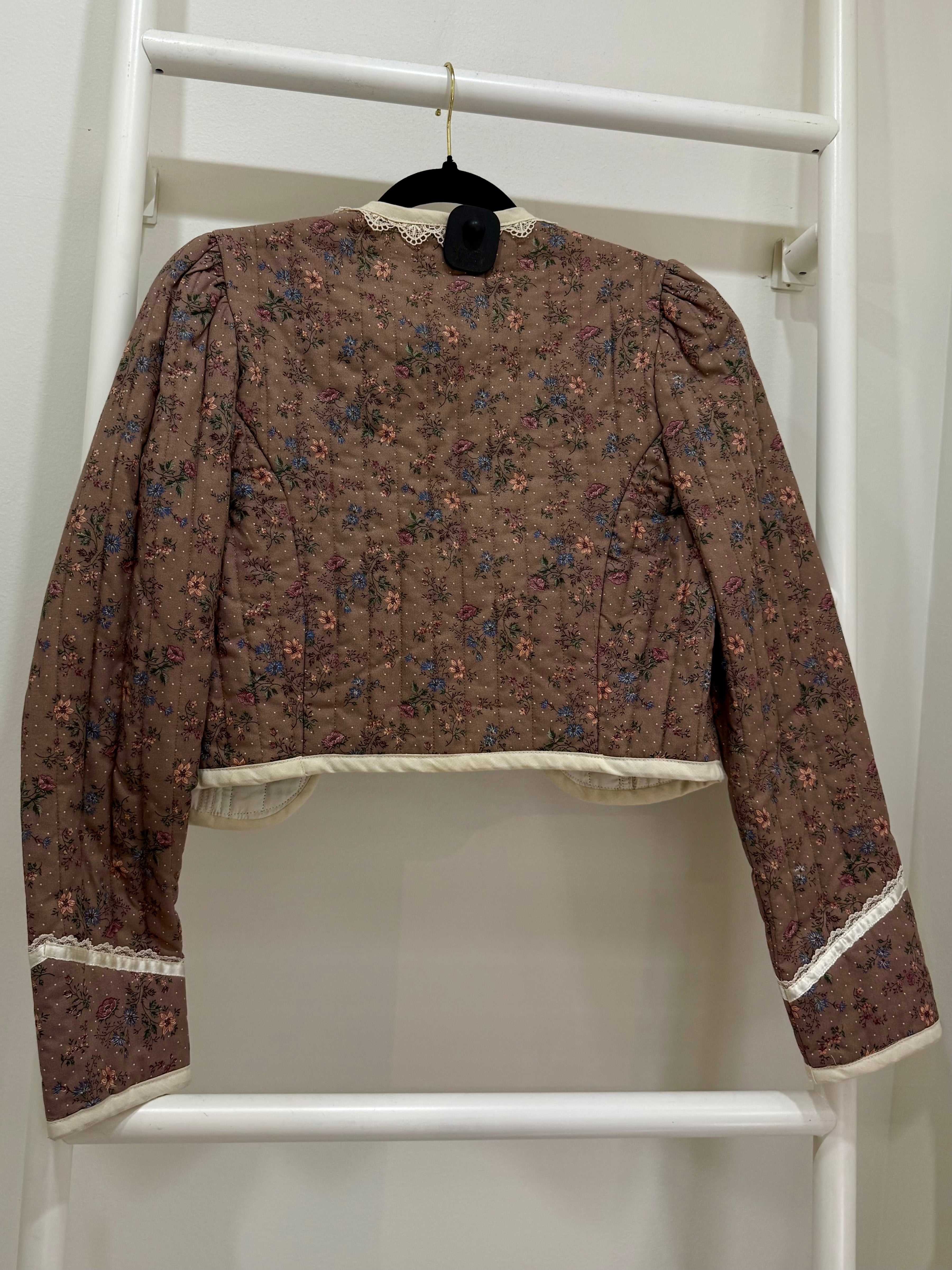 1970s Gunne Sax Mauve Floral & Velvet Quilted Jacket
