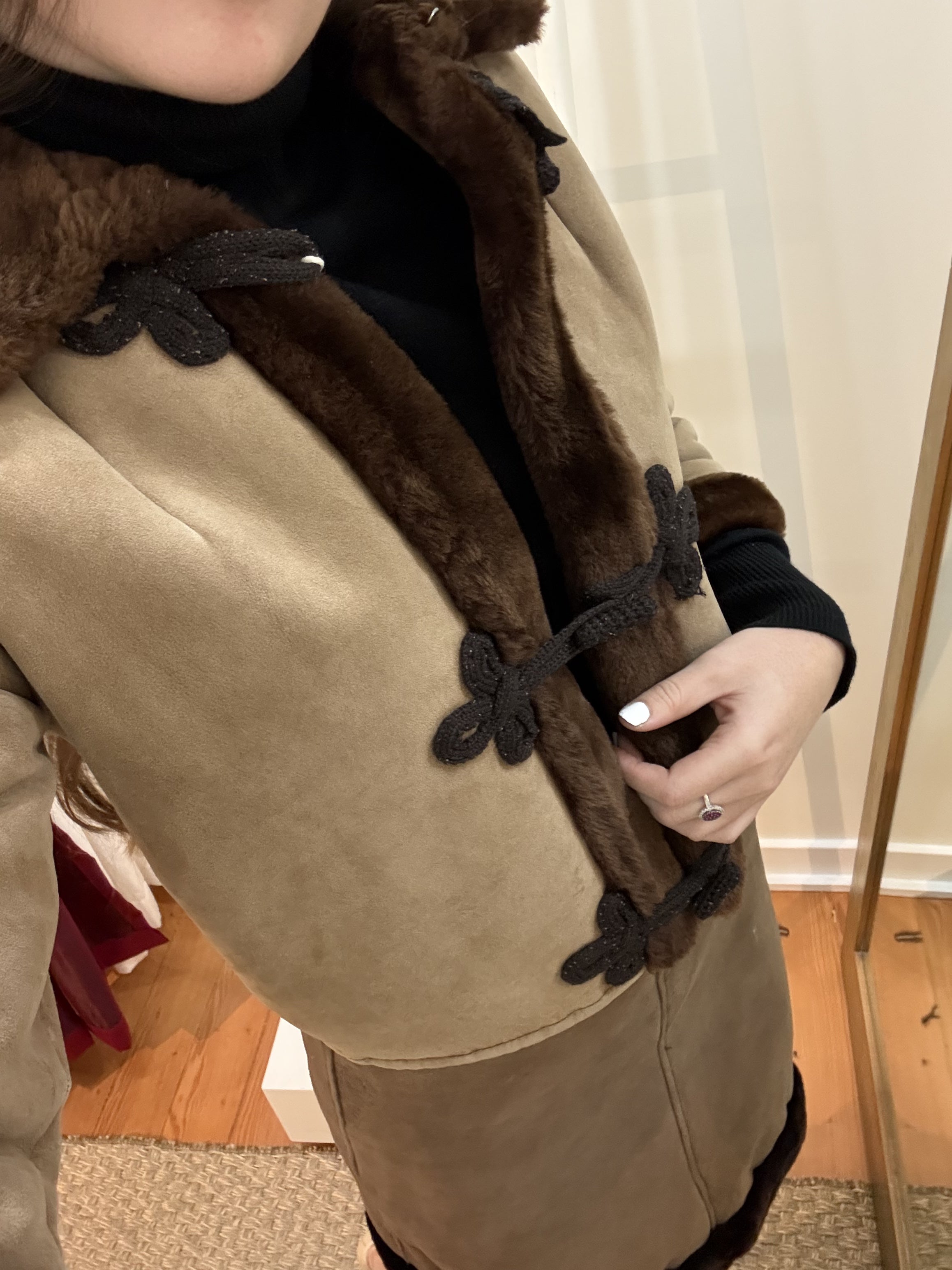 SALE 1960s Genuine Suede & Faux Fur Lined Jacket & Skirt Ensemble