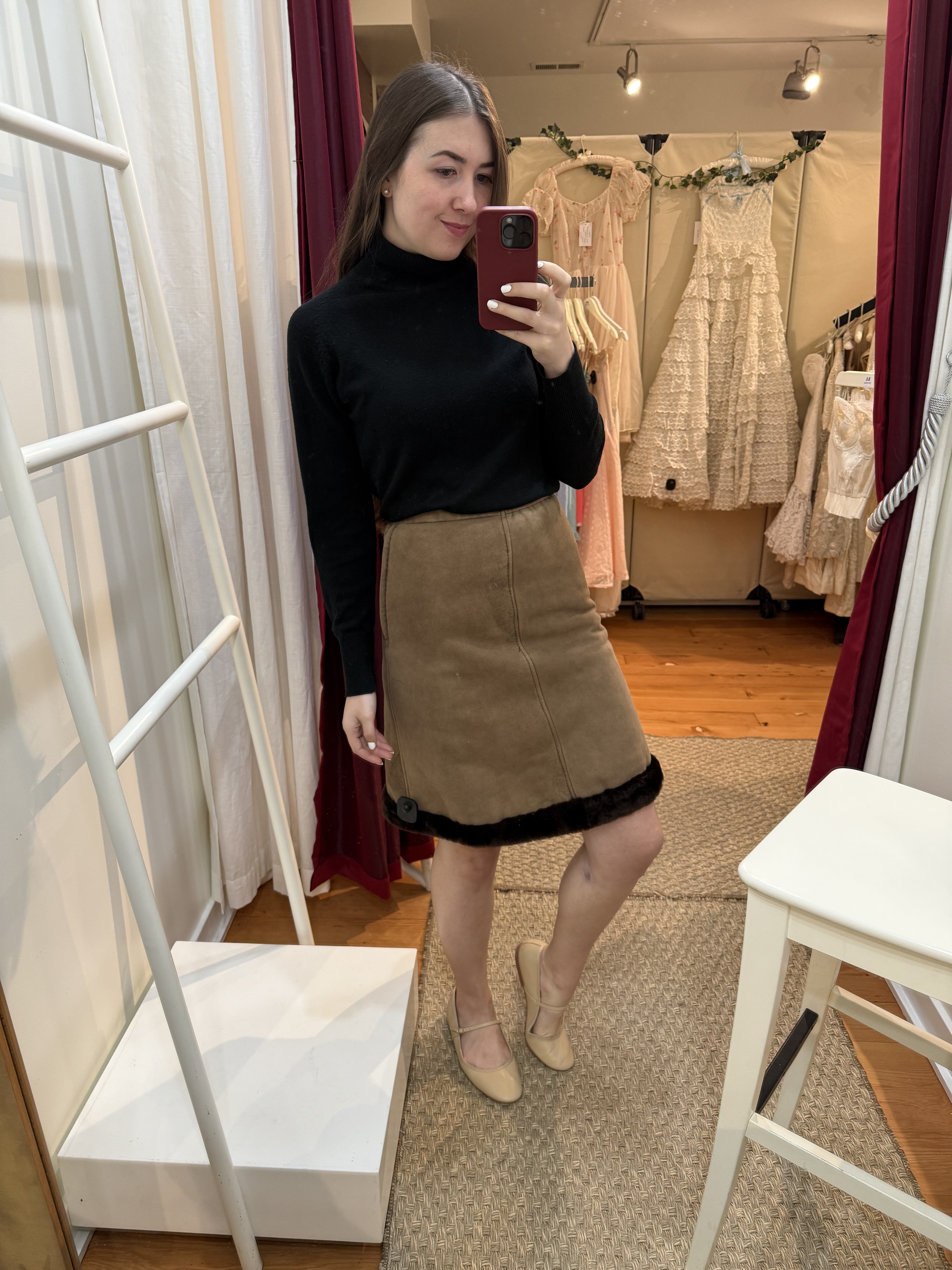 SALE 1960s Genuine Suede & Faux Fur Lined Jacket & Skirt Ensemble