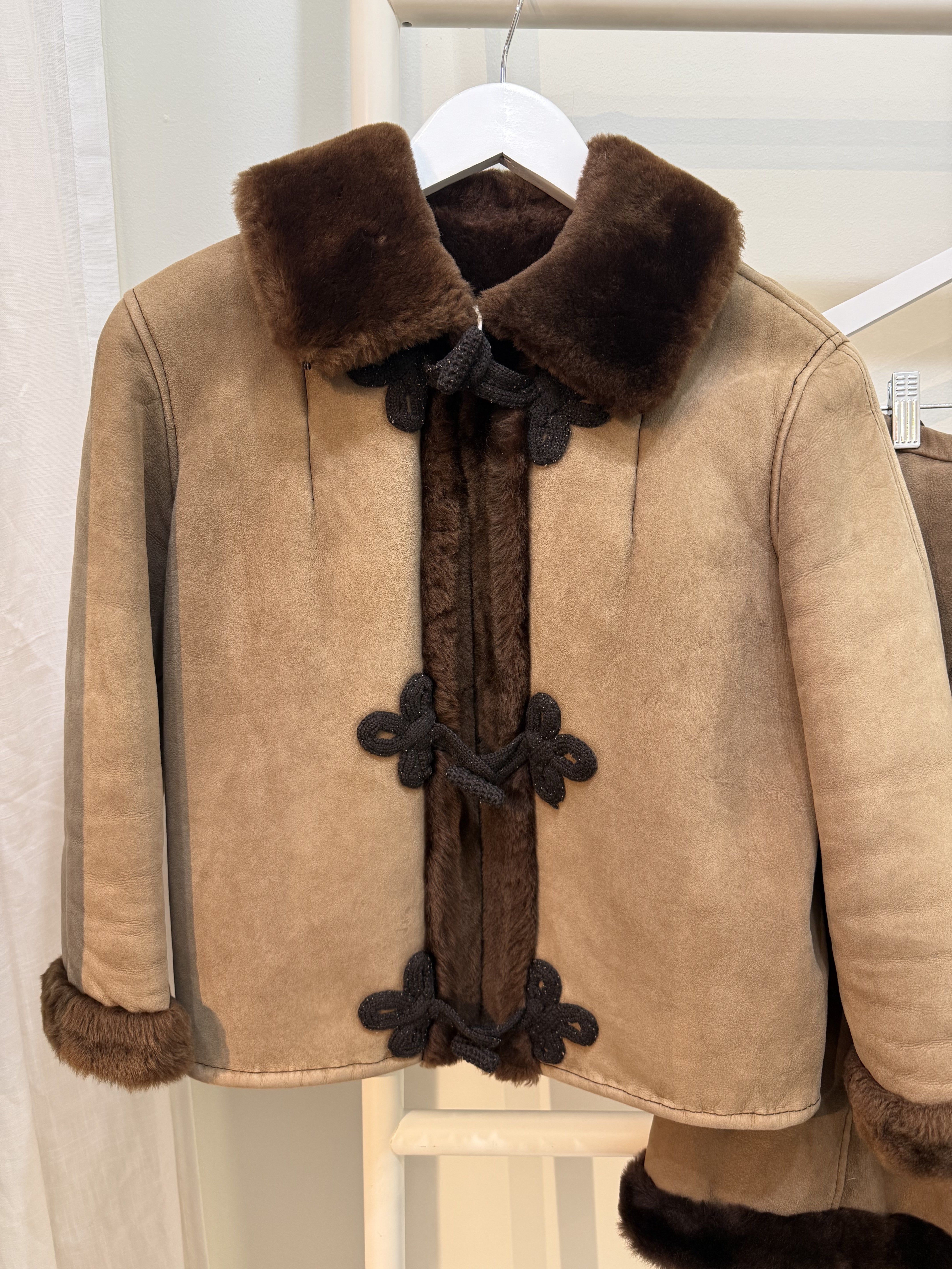 SALE 1960s Genuine Suede & Faux Fur Lined Jacket & Skirt Ensemble