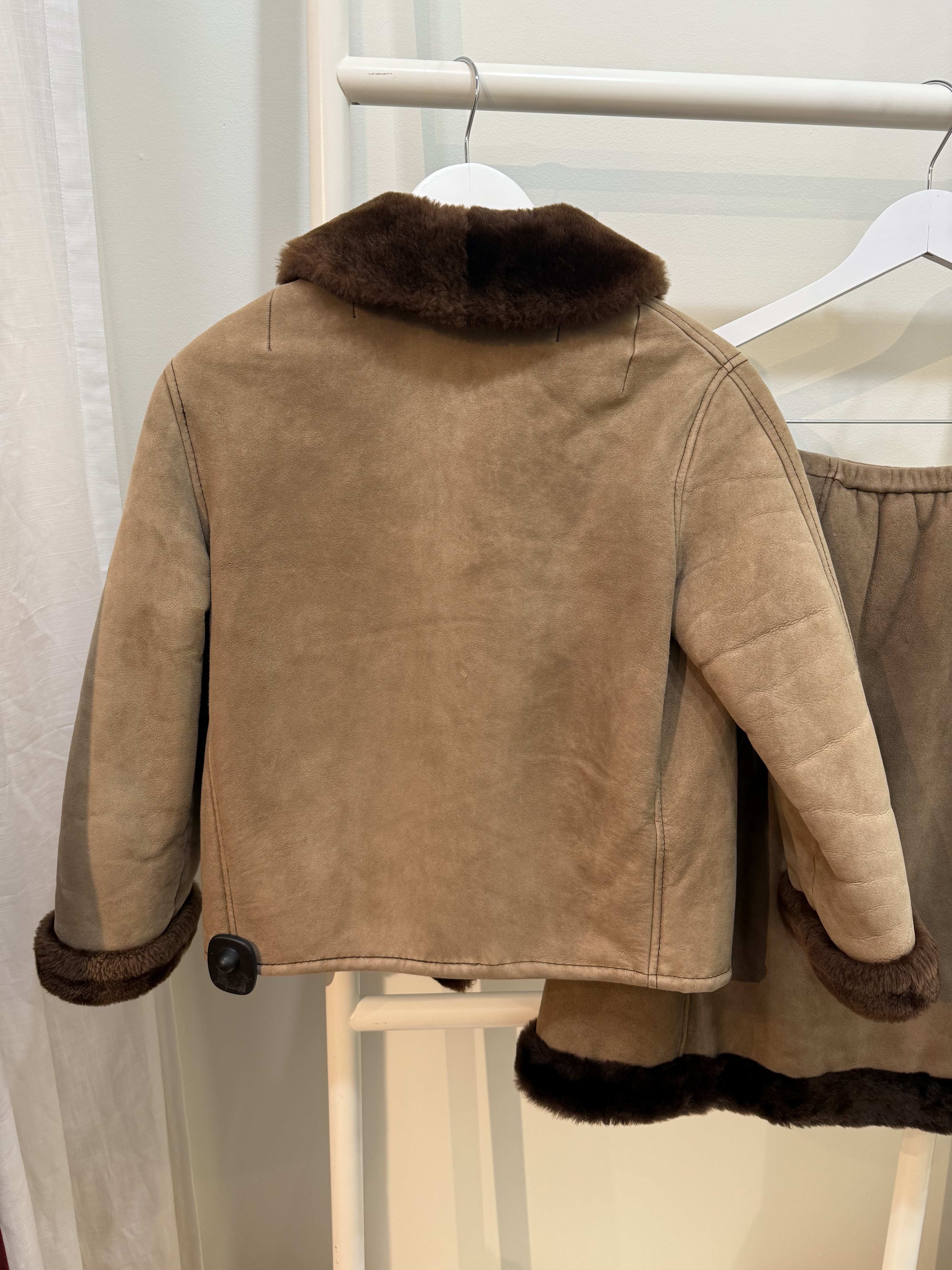 SALE 1960s Genuine Suede & Faux Fur Lined Jacket & Skirt Ensemble