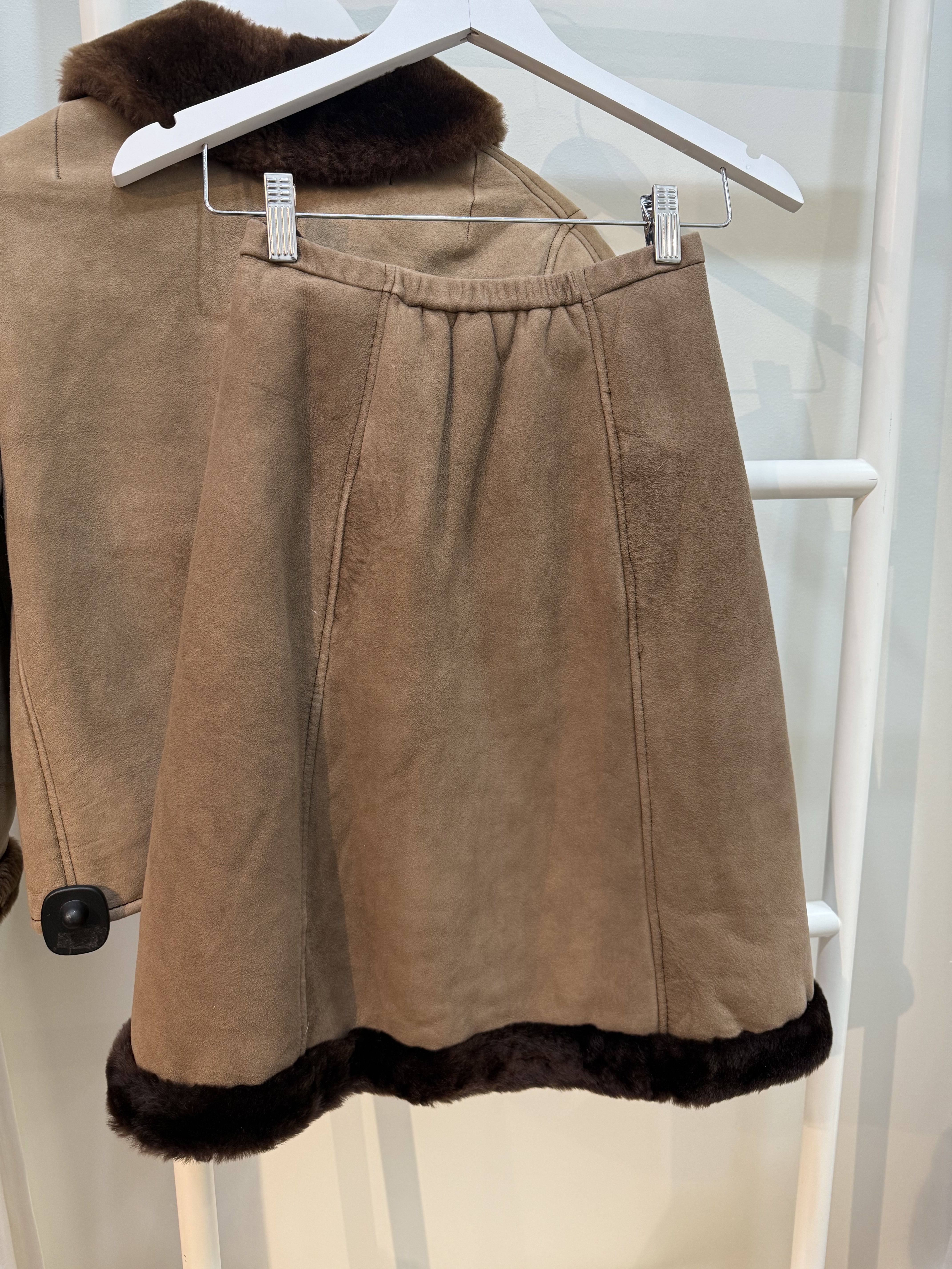 SALE 1960s Genuine Suede & Faux Fur Lined Jacket & Skirt Ensemble